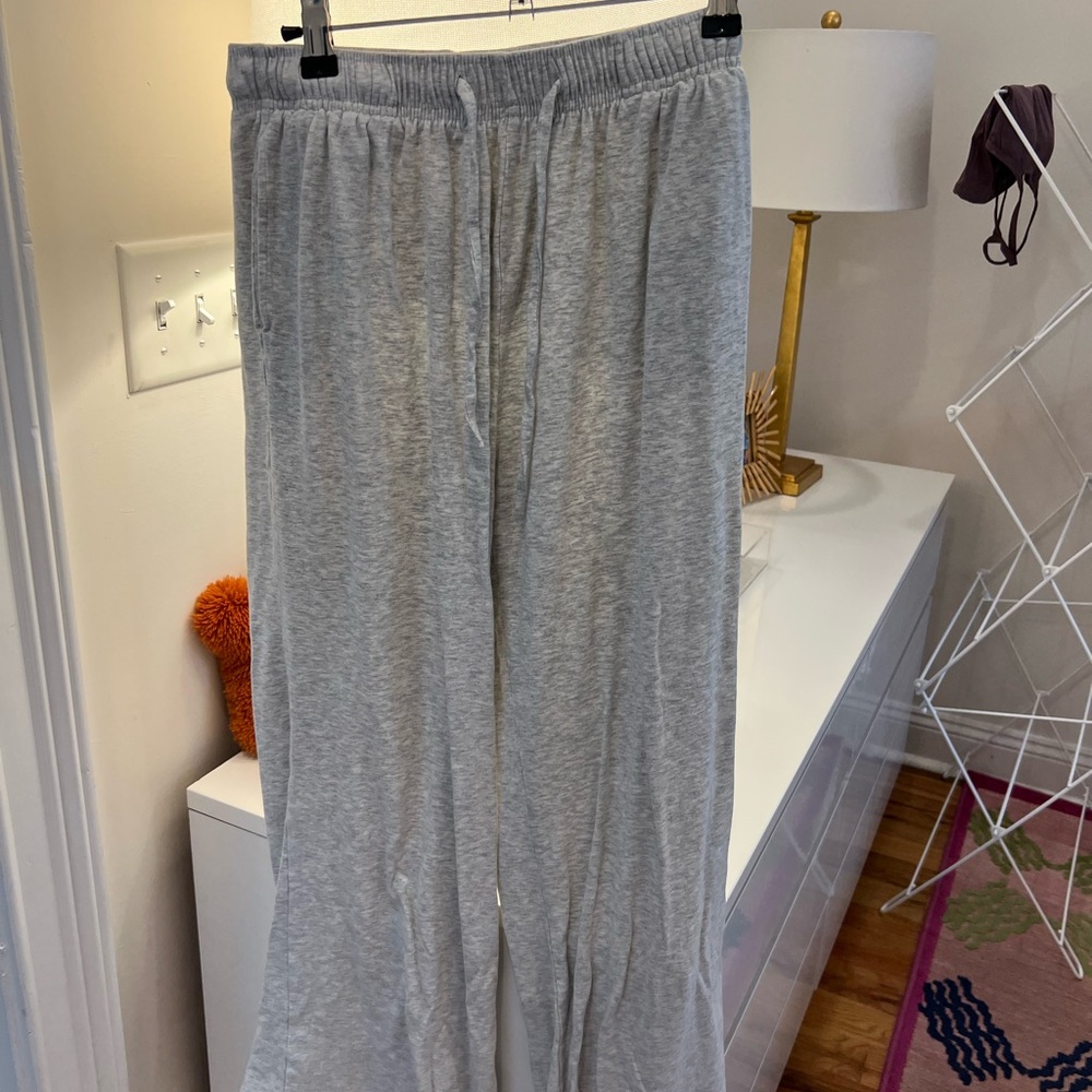 Grey Cotton Wide Leg Pants